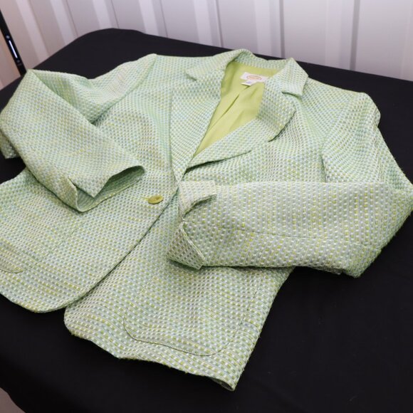 Talbots Womens Tweed Jacket Green Yellow Blue Lined Size 14 Office Career Spring - Picture 6 of 11